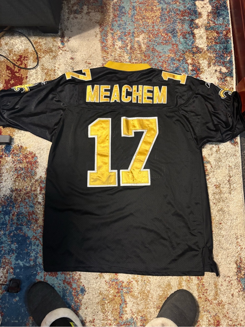 Reebok Black and Gold Meachem #17 Men's Football Jersey